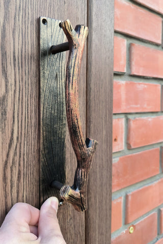 Hand Forged Iron Door Handle: Branch Design, Unique Barn Door Pull