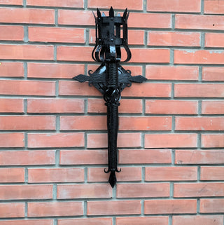 Metal wrought iron sconce, Torch wall lamp, Medieval style light fixture