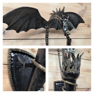 Dragon Torch Sconce: Black Metal Wall Light Fixture