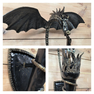 Wall light, Dragon light fixture, black metal sconce, dragon torch sconces