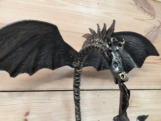 Dragon Torch Sconce: Black Metal Wall Light Fixture