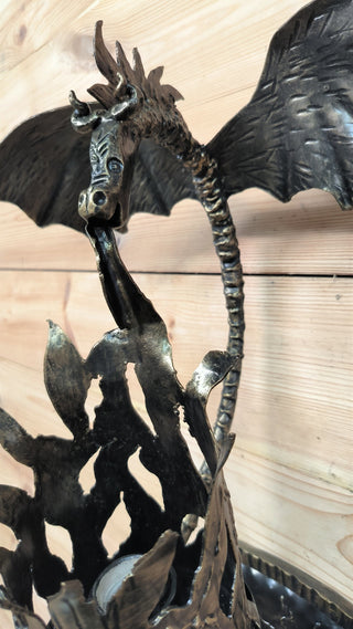 Dragon Torch Sconce: Black Metal Wall Light Fixture