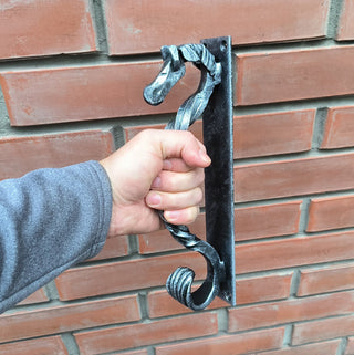 Hand Forged Steel Horse Barn Door Handle: Rustic Stable Decor