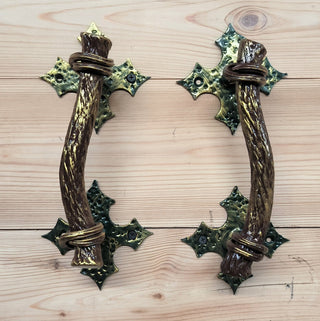 Hand Forged Metal Barn Door Handles: Branch Design, Gold Finish (Pair)