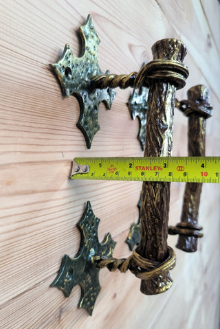 Hand Forged Metal Barn Door Handles: Branch Design, Gold Finish (Pair)