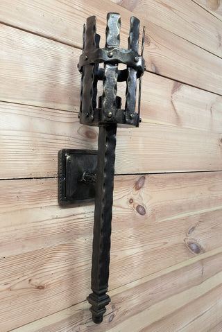 Hand Forged Viking Torch Wall Sconce - Bronze Metal Interior Light