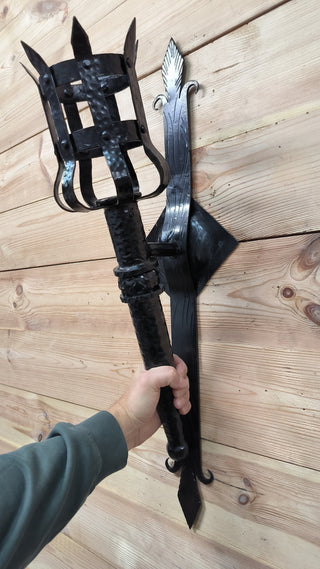 Wrought Iron Torch Sconce: Medieval Black Wall Lamp