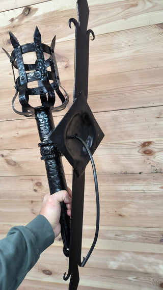 Wrought Iron Torch Sconce: Medieval Black Wall Lamp