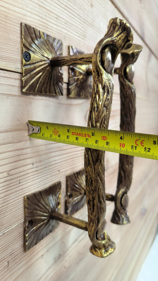 Hand Forged Branch Door Handles: Gold Metal Barn Door Pulls (Pair)
