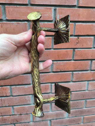 Hand Forged Barn Door Handle: Gold Metal Branch Door Pull