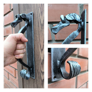 Hand Forged Steel Horse Barn Door Handle: Rustic Stable Decor