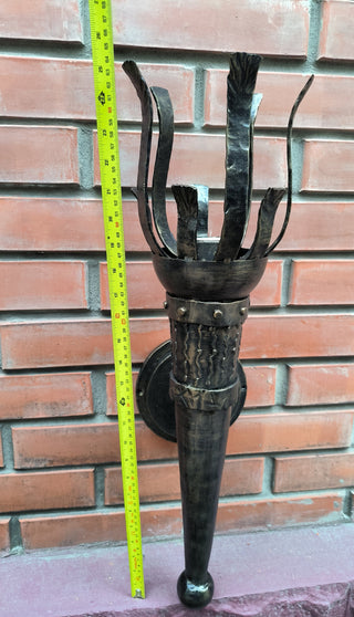Handmade Forged Steel Wall Sconce: Medieval Torch Light