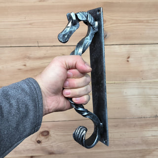 Hand Forged Steel Horse Barn Door Handle: Rustic Stable Decor