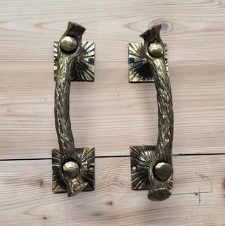 Hand Forged Branch Door Handles: Gold Metal Barn Door Pulls (Pair)