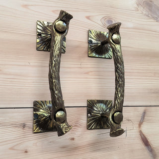 Hand Forged Branch Door Handles: Gold Metal Barn Door Pulls (Pair)