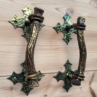 Hand Forged Metal Barn Door Handles: Branch Design, Gold Finish (Pair)
