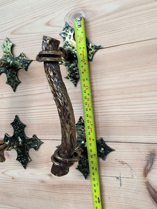 Hand Forged Metal Barn Door Handles: Branch Design, Gold Finish (Pair)