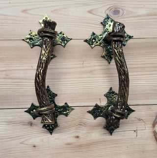 Hand Forged Metal Barn Door Handles: Branch Design, Gold Finish (Pair)