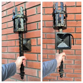 Hand Forged Viking Torch Wall Sconce - Bronze Metal Interior Light