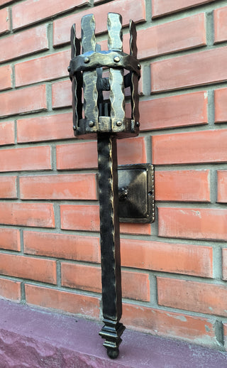 Hand Forged Viking Torch Wall Sconce - Bronze Metal Interior Light