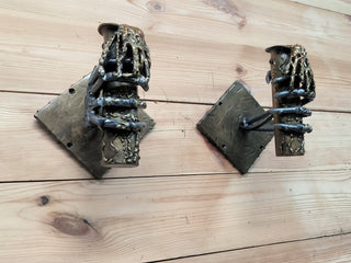 A pair of light fixtures - sconces, skeleton arms and candles, Wall sconce light fixture torch, Gothic style sconce, Wall sconce decor