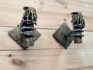 A pair of light fixtures - sconces, skeleton arms and candles, Wall sconce light fixture torch, Gothic style sconce, Wall sconce decor