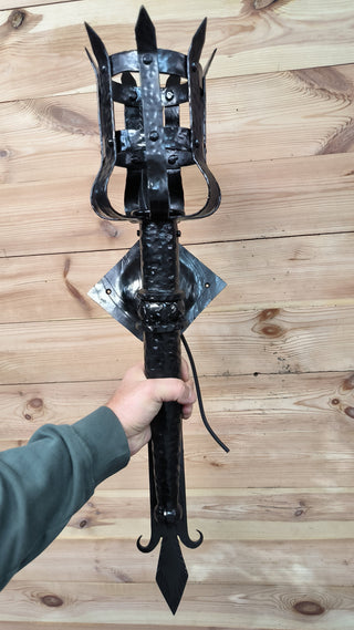 Wrought Iron Torch Sconce: Medieval Black Wall Lamp