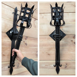 Wrought Iron Torch Sconce: Medieval Black Wall Lamp