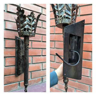 Hand Forged Oak Leaf Metal Wall Sconce - Black Bronze Lighting