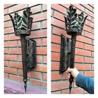 Hand Forged Oak Leaf Metal Wall Sconce - Black Bronze Lighting