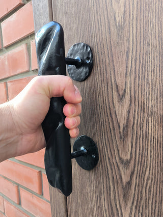 Hand Forged Metal Door Handle: Custom Bakery Cafe Decor