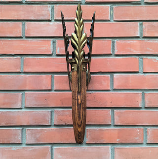 Wall sconces, metal wrought iron and wood wall sconces, light fixtures, torchlight