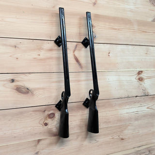 A pair of door handles, Shotgun, Rifle, Gun, The hunter's door handles, Barn door handle, Front door handle, Metal handle, Door decor