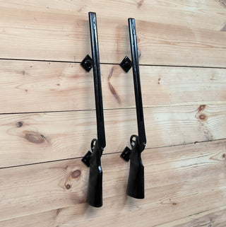 A pair of door handles, Shotgun, Rifle, Gun, The hunter's door handles, Barn door handle, Front door handle, Metal handle, Door decor