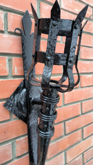 Gothic sconce, Metal wrought iron sconce, Torch wall lamp, Medieval style light fixture