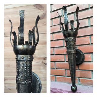 Handmade Forged Steel Wall Sconce: Medieval Torch Light