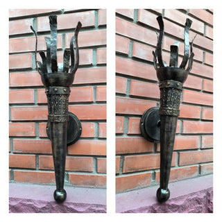 Handmade Forged Steel Wall Sconce: Medieval Torch Light