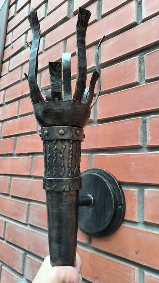 Handmade Forged Steel Wall Sconce: Medieval Torch Light