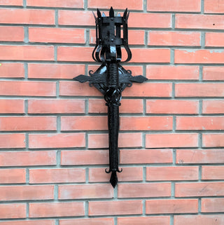 Gothic sconce, Metal wrought iron sconce, Torch wall lamp, Medieval style light fixture