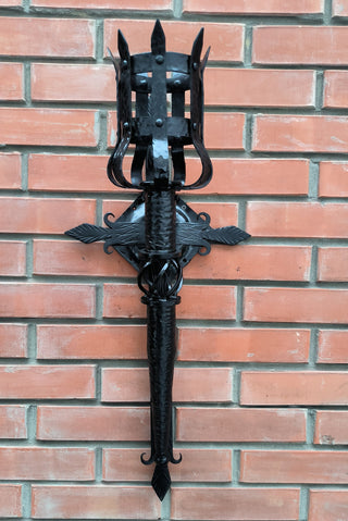 Gothic sconce, Metal wrought iron sconce, Torch wall lamp, Medieval style light fixture