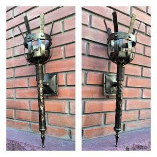 Metal wrought iron sconce, Torch wall lamp, Medieval style light fixture