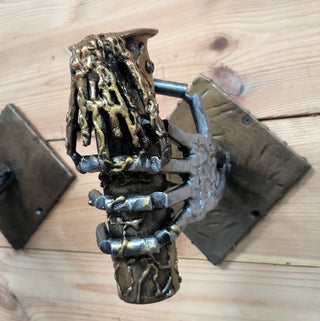 Gothic Skeleton Arm Sconce Pair: Handmade Iron Wall Light Fixtures
