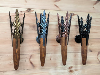 Hand Forged Wrought Iron and Wood Wall Sconce – Rustic Torch Light Fixture – Medieval Wall Decor – Handmade Wall Sconce
High quality, beautiful and unique light fixture design, easy installation. Completely handmade.
