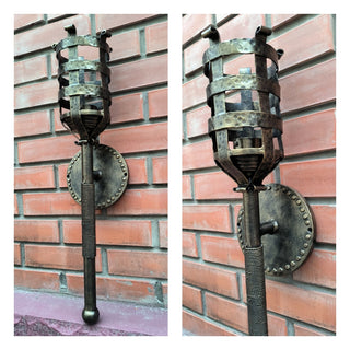 Handmade Metal Torch Wall Sconce: Decorative Accent Light