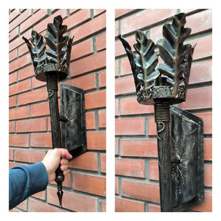 Hand Forged Oak Leaf Metal Wall Sconce - Black Bronze Lighting
