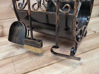 Hand Forged Fireplace Tool Set with Firewood Holder