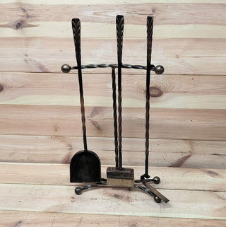 Hand Forged Fireplace Tool Set with Stand: 3-Piece Fireplace Gift