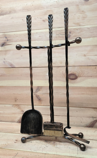 Hand Forged Fireplace Tool Set with Stand: 3-Piece Fireplace Gift