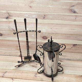 Forged fireplace tools set, Ash bucket, Fireplace poker, Shovel, Broom, Hand Forged, Fireplace Gift