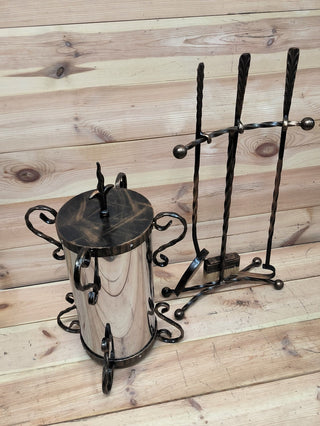 Forged fireplace tools set, Ash bucket, Fireplace poker, Shovel, Broom, Hand Forged, Fireplace Gift